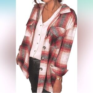 NWT Plaid Shacket Jacket Long Sleeve Button Down Flannel Shirts, Size XXL